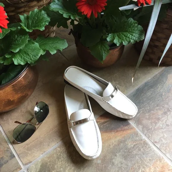 Ralph Lauren White Leather Mindy Mule/Slide - Picture 6 of 16